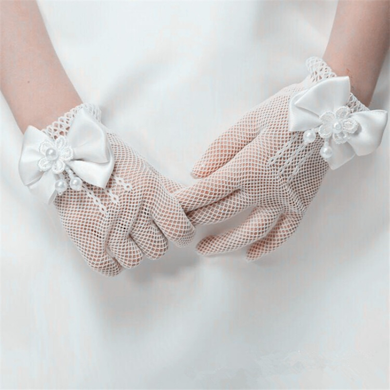 String Of Pearls Plant - Kids Lace Pearl Fishnet Gloves Communion