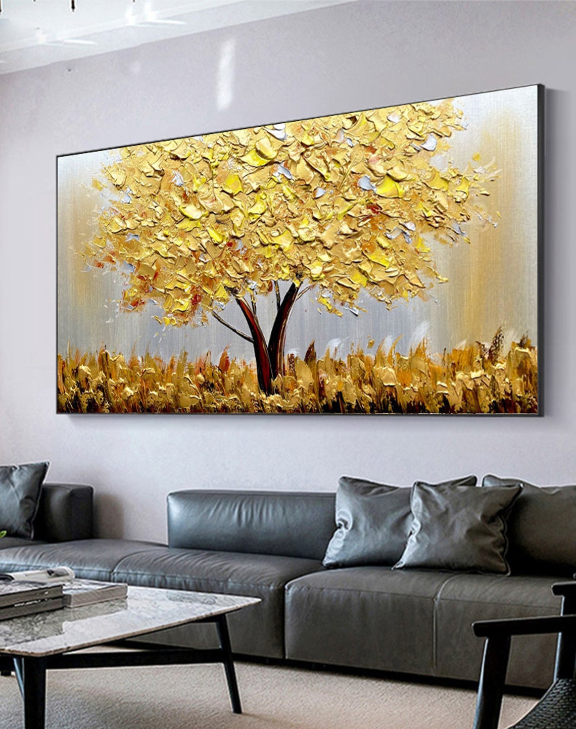 Blooming Gold Tree On Canvas A - Plant Parenting recension och pris