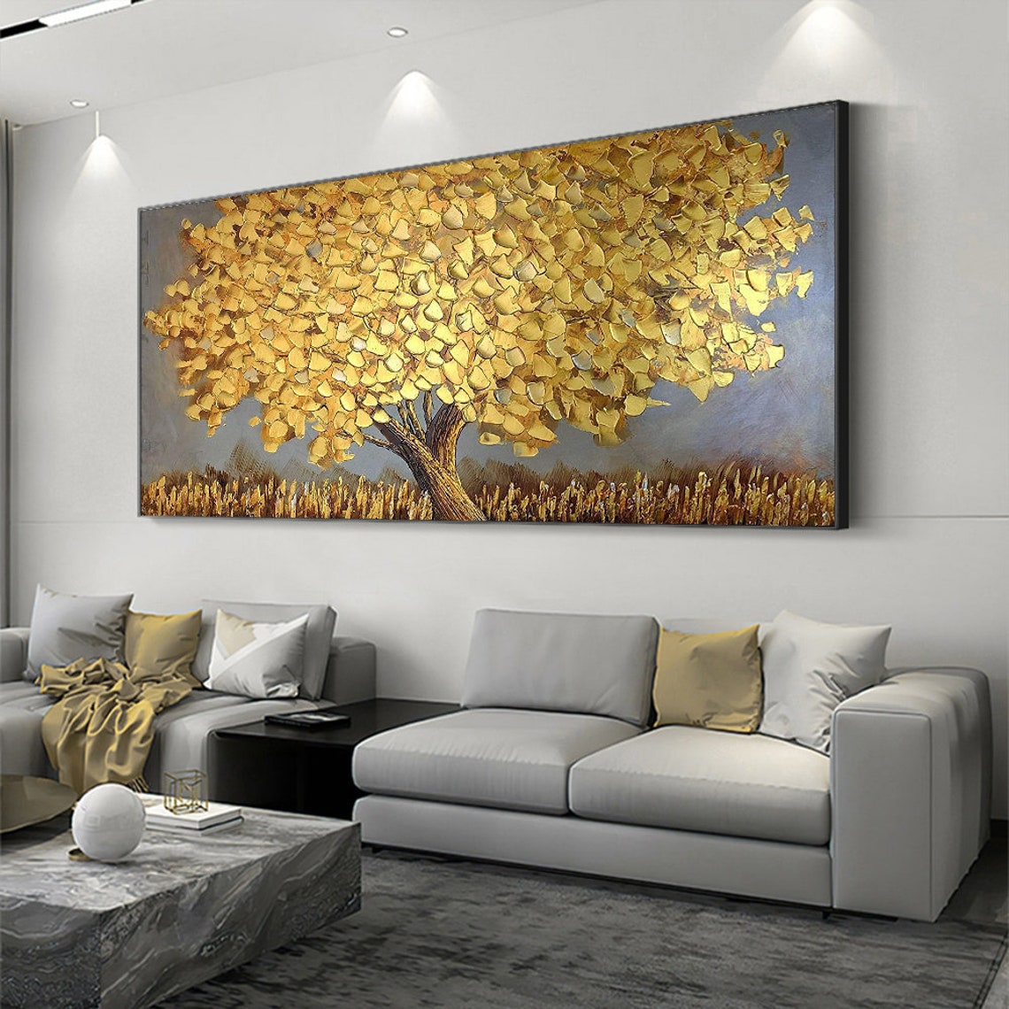 Blooming Gold Tree On Canvas A - Plant Parenting recension och pris